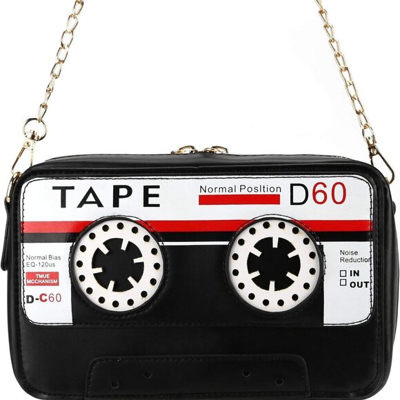Retro Tape Shaped PU Evening Purse Women's Crossbody Bag 8.27x1.97x5.12-Inch Bla - Picture 5 of 5